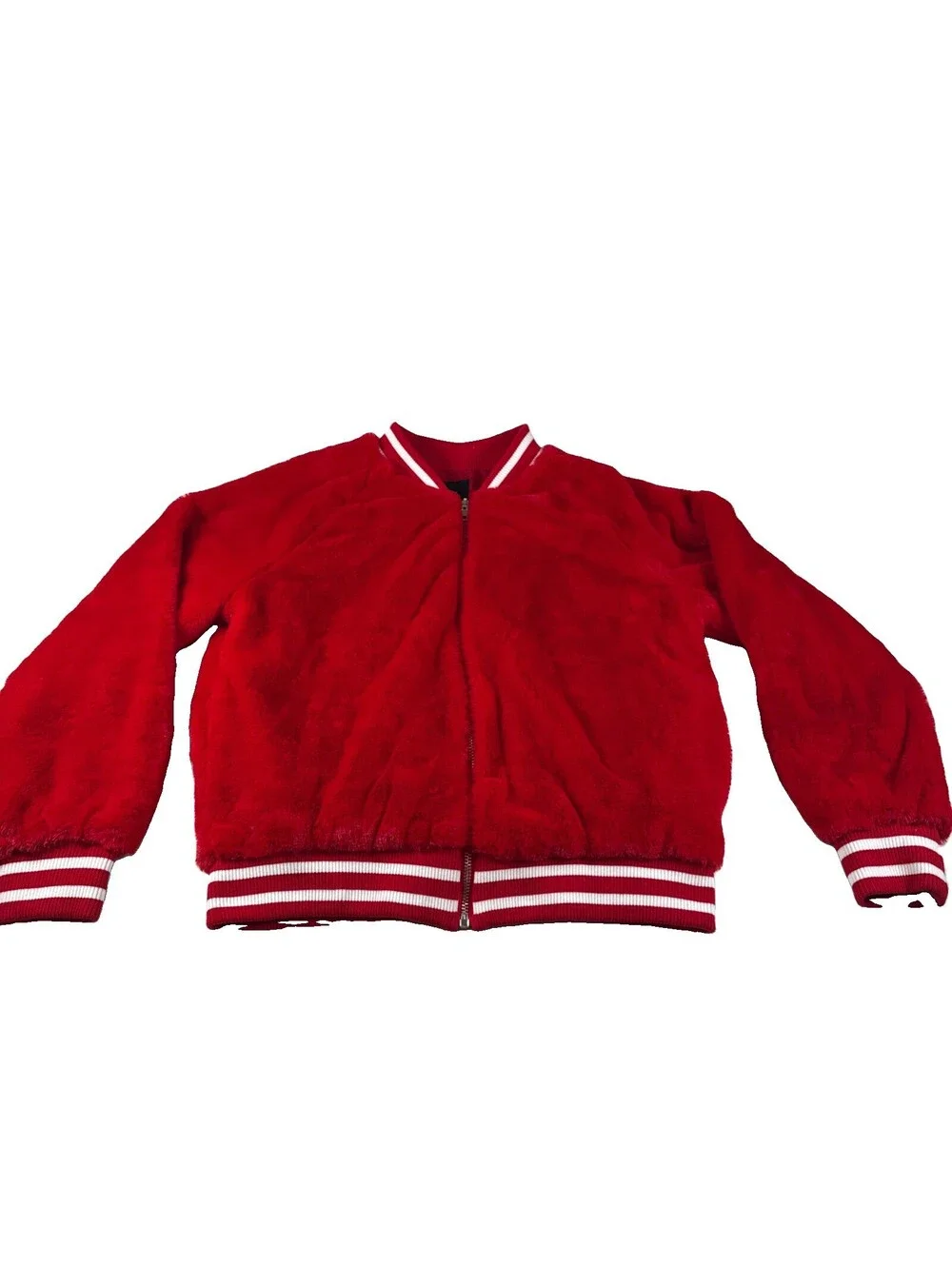 Forever 21 Faux Fur Bomber Jacket Full Zip Women's Red - Size L Pre Owned
